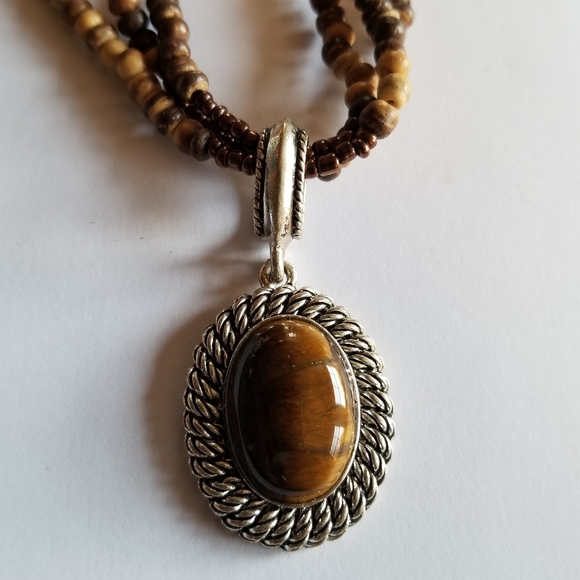 Relisted - Avon tiger eye necklace brown tan beaded - Picture 2 of 12